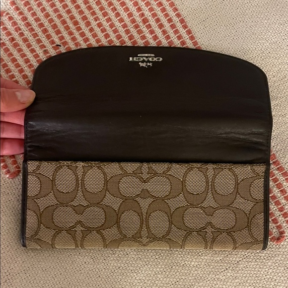 Coach Slim Envelope Wallet Signature Canvas Khaki/Brown Leather - Picture 3 of 8